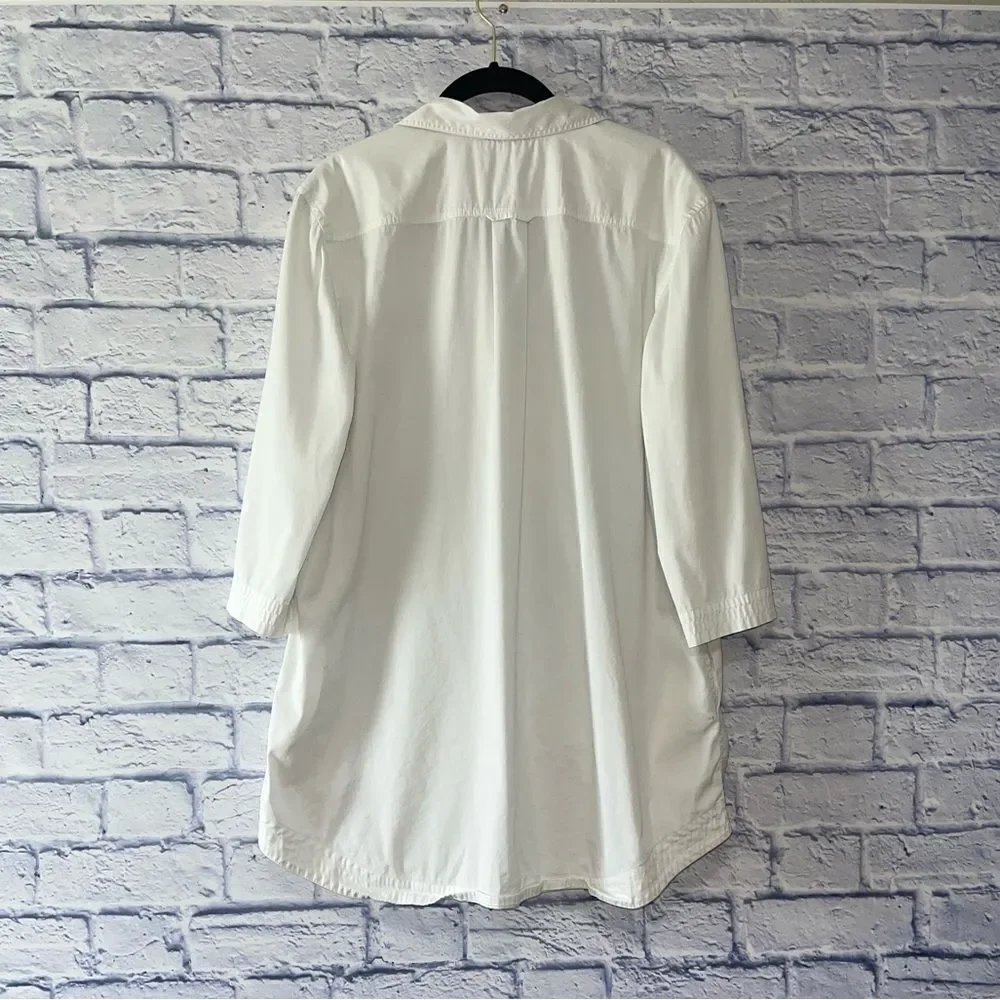 Lafayette 148 white button down shirt pockets 3/4 sleeve roll tab - Picture 4 of 13